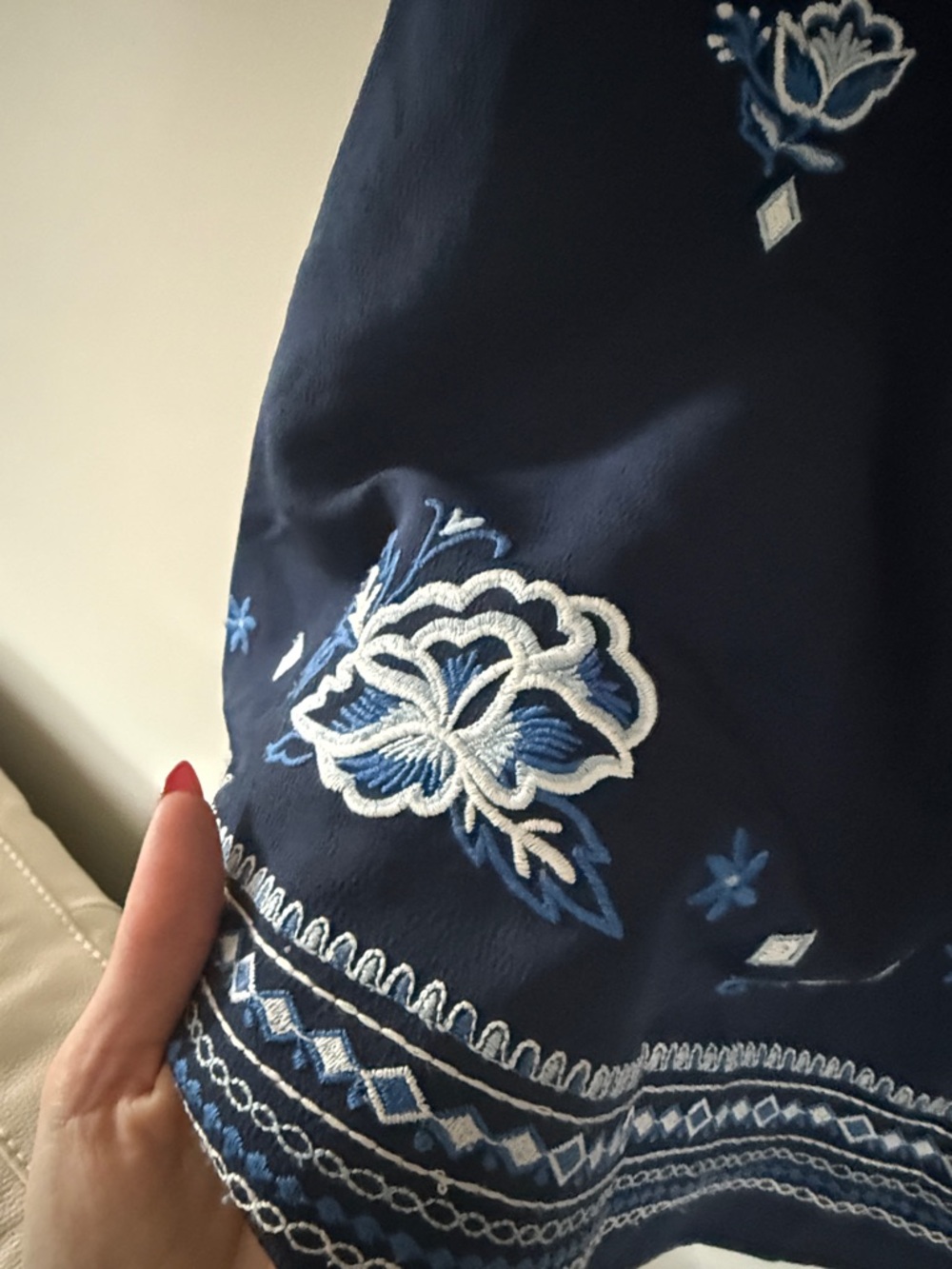 Xhilaration | Navy Blue Embroidered Floral Mini Dress - Picture 4 of 6